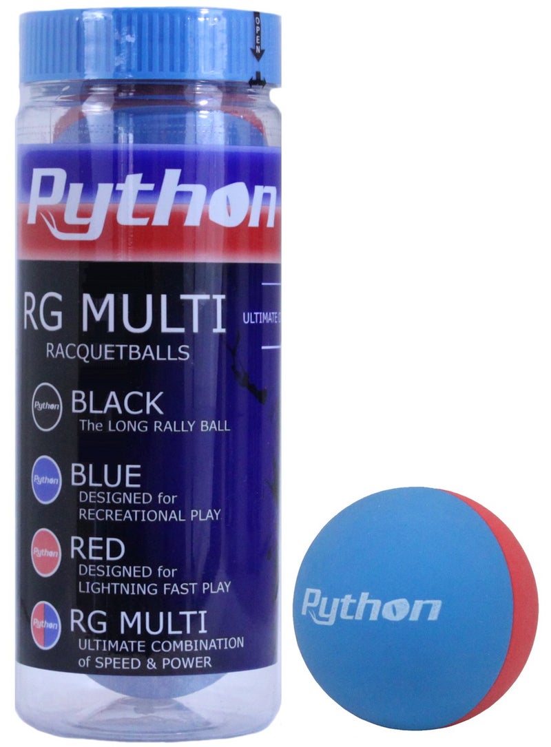 Python Racquetball Python 3 Ball Can RG Multi Colored Racquetballs (Endorsed by Racquetball Legend Ruben Gonzalez!) (1-Can/Pack, 3-Balls) - Image 1